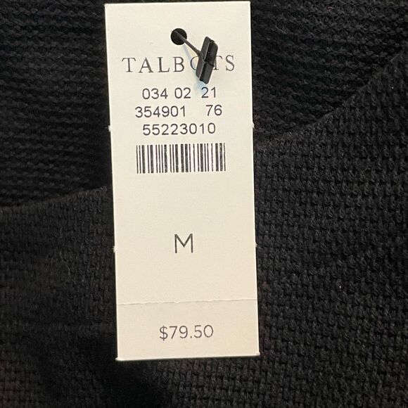 Talbots Black Waffle Knit Tunic Top Striped Button Cuffs Kanga Pocket M - Picture 6 of 8